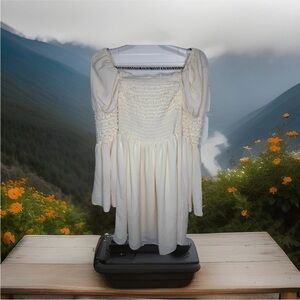 NWT o.p.t. Long Sleeve Cream Smocked Dress